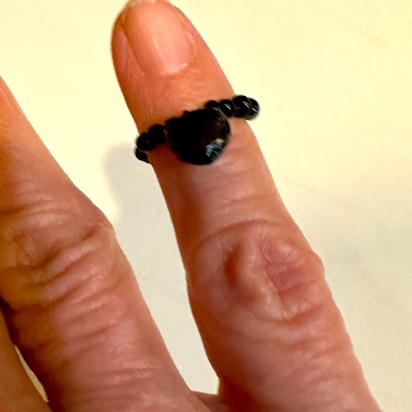 VTG BLACK BELL BEADED RING CHARM HALLOWEEN JEWELRY HANG ON NECKLACE CORD .25” - Picture 6 of 10